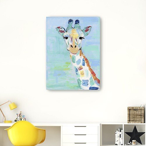 32" x 24" Pastel Patchwork Giraffe Canvas Wall Art - Image 3