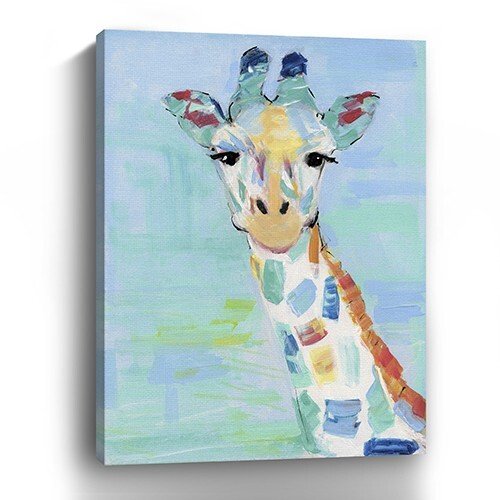 32" x 24" Pastel Patchwork Giraffe Canvas Wall Art - Image 4