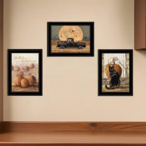 Set Of Three Harvest Moon Black Framed Print Kitchen Wall Art