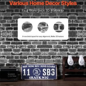 Peel and Stick Wallpaper, 17.7 x 393.7 inch Contact Paper Gray Brick Waterpoof Self Adhesive, Easy to Clean & Peel Wall Decorative Vinyl Roll for Bedroom Kitchen Bathroom Office Desk