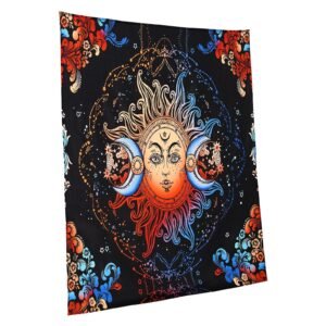 Sun and Moon Tapestry, Psychedelic Mystic Floral Aesthetic Wall Tapestry, Vintage Wall Blanket for Home Decoration, Suitable for Bedroom, Living Room, Dorm (50.39 x 57.87 inches)