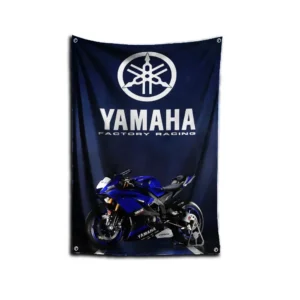 Color: Blue and White Stripe, Size: 90 x 130cm - 3x5 Ft Motorcycle Racing Y-YA-MA-HAs Flag Polyester Digital Printing Banner for Garage Wall Art Out Door Decoration With Grommet